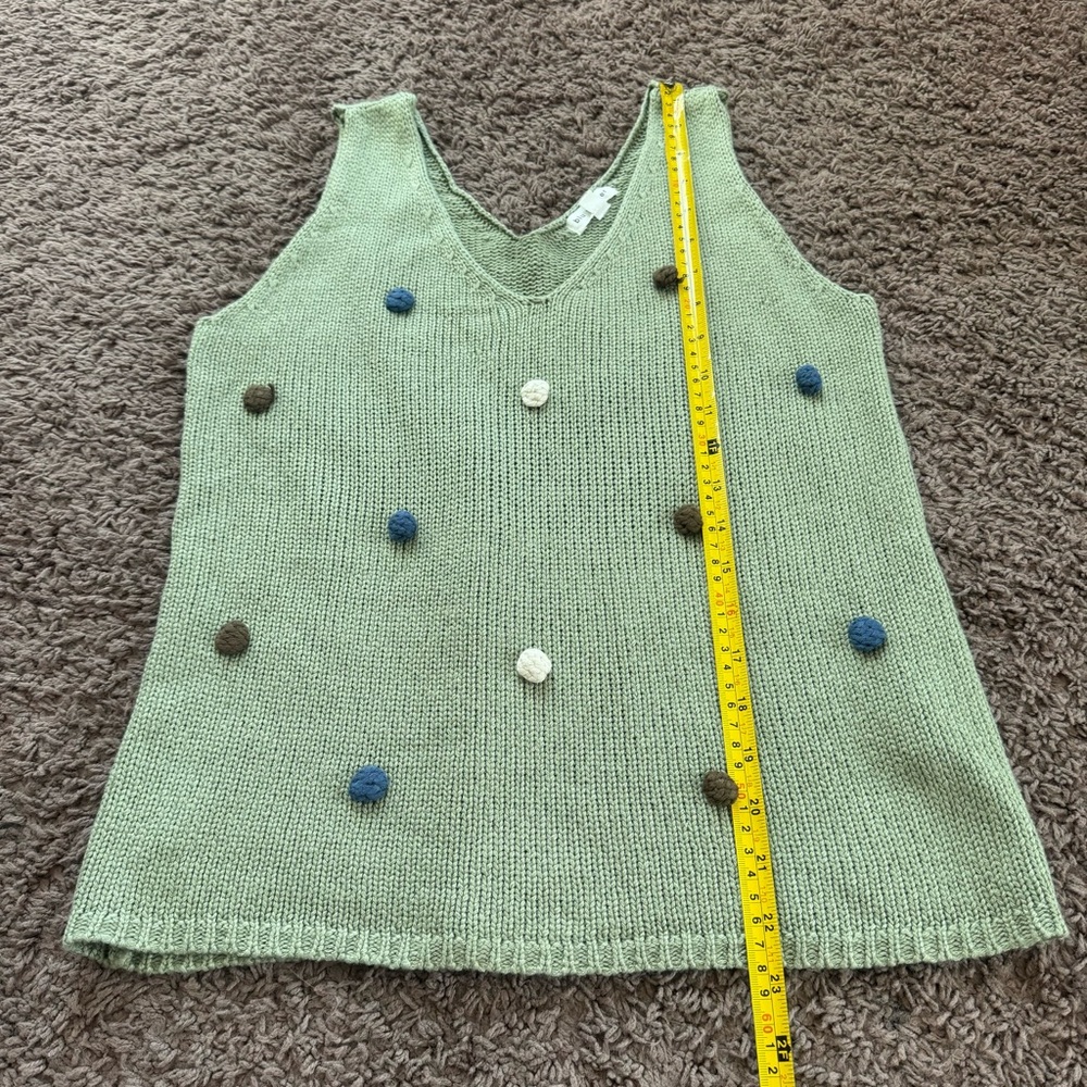 Blu Pepper Knit Tank Sweater Top Sleeveless Green Pom Pom V-Neck Sweater M - Picture 8 of 9